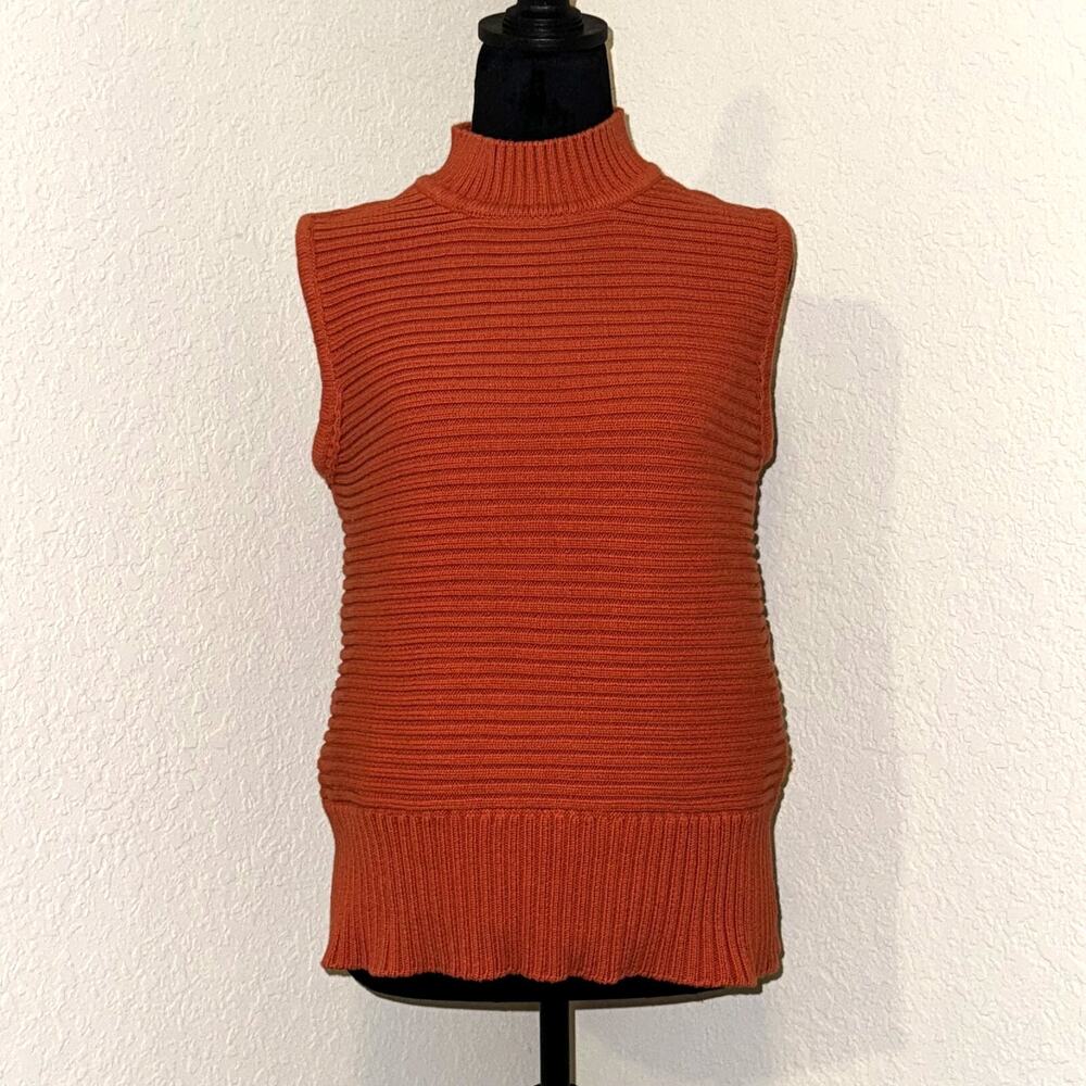 Grace Elements Sweater Women's XL Cotton Rust Orange Sleeveless Ribbed Mock Neck